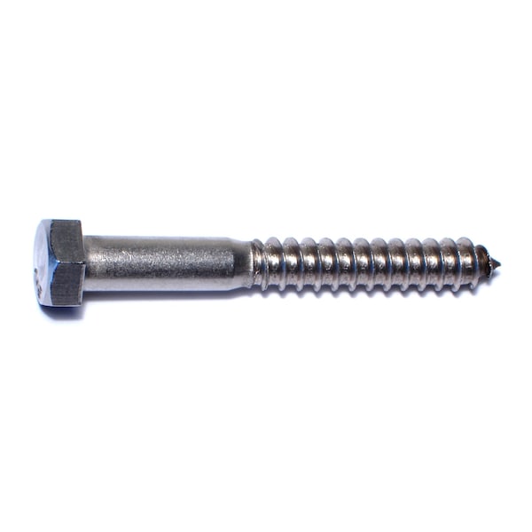 Lag Screw, 1/2 in, 4 in, Stainless Steel, Hex Hex Drive, 2 PK
